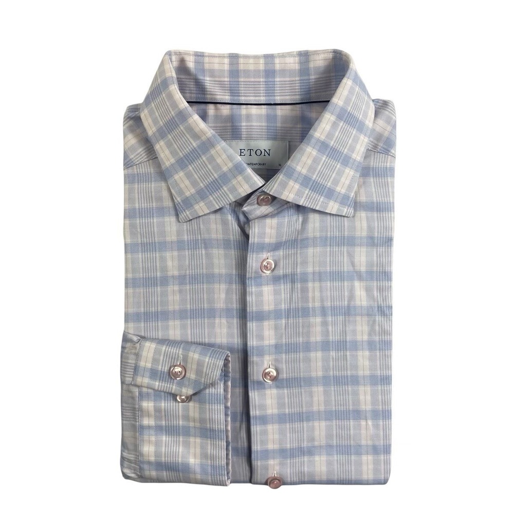 ETON Contemporary Pink Blue Check Cotton Button Front Shirt Mens 16/41